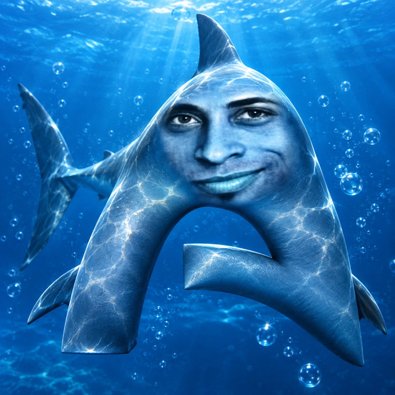 SHARC mascot swimming underwater